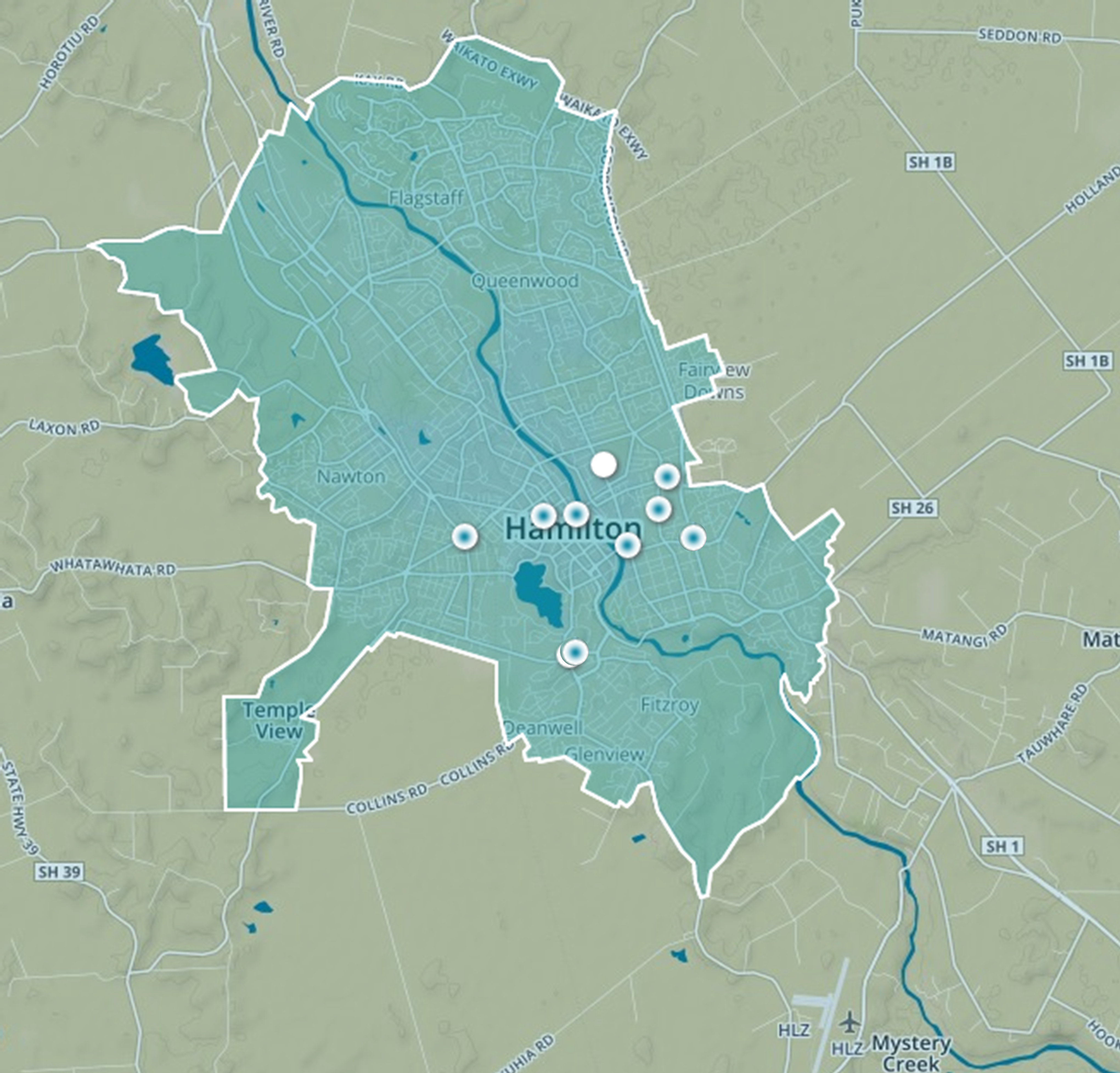 Map - Benzene monitoring sites in Hamilton
