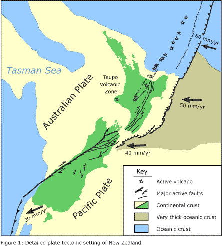 Image showing a map of New Zealand and the tectonic plates