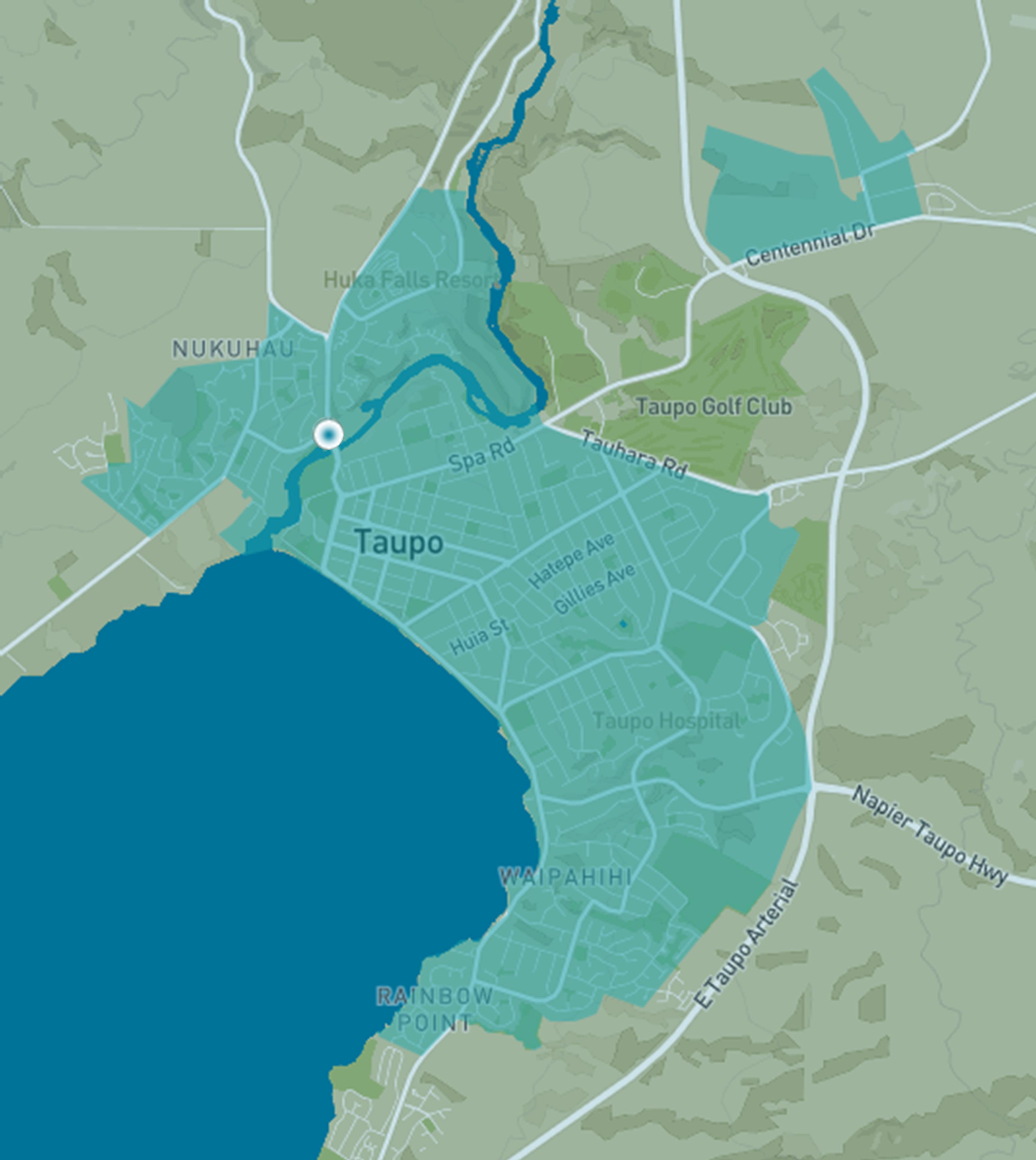  Map showing New Zealand Transport Authority (NZTA) NO2 monitoring site in Taupō