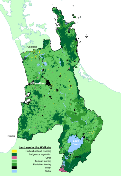 Map showing Land Use types in the Waikato