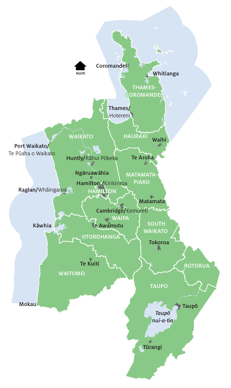 Image - Regional map - district boundaries and Māori names