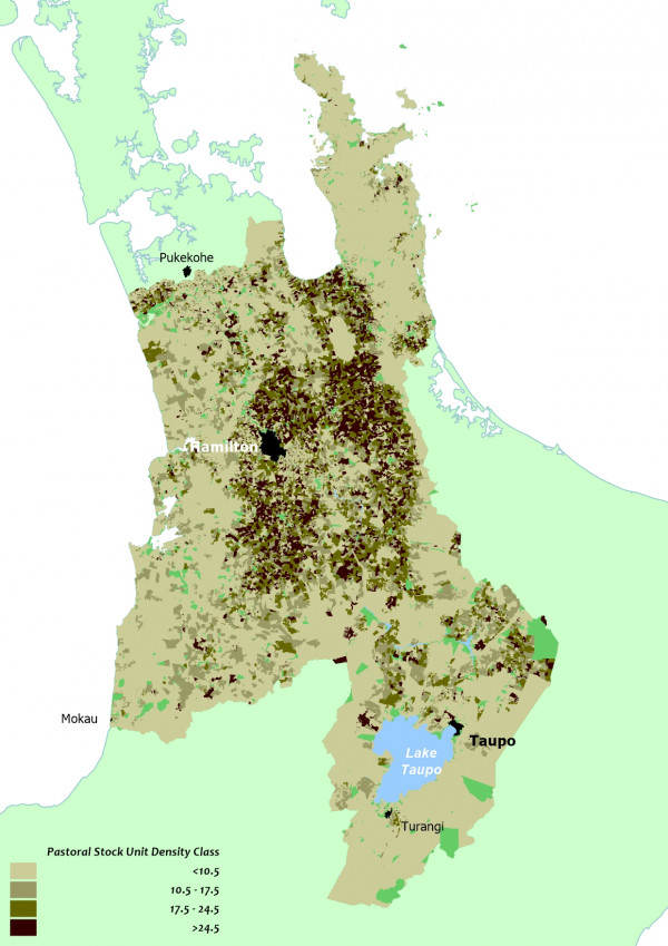 Stock density in the Waikato Region - map
